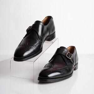 Brooks Brothers Peal Co Mens Leather Monk Strap Loafers Black US 8.5 D England